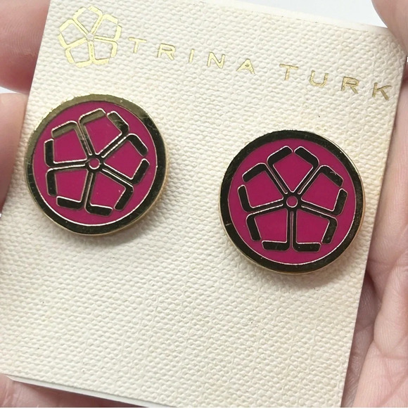 Trina Turk Pink Meddalion Earrings NWT - Picture 1 of 3